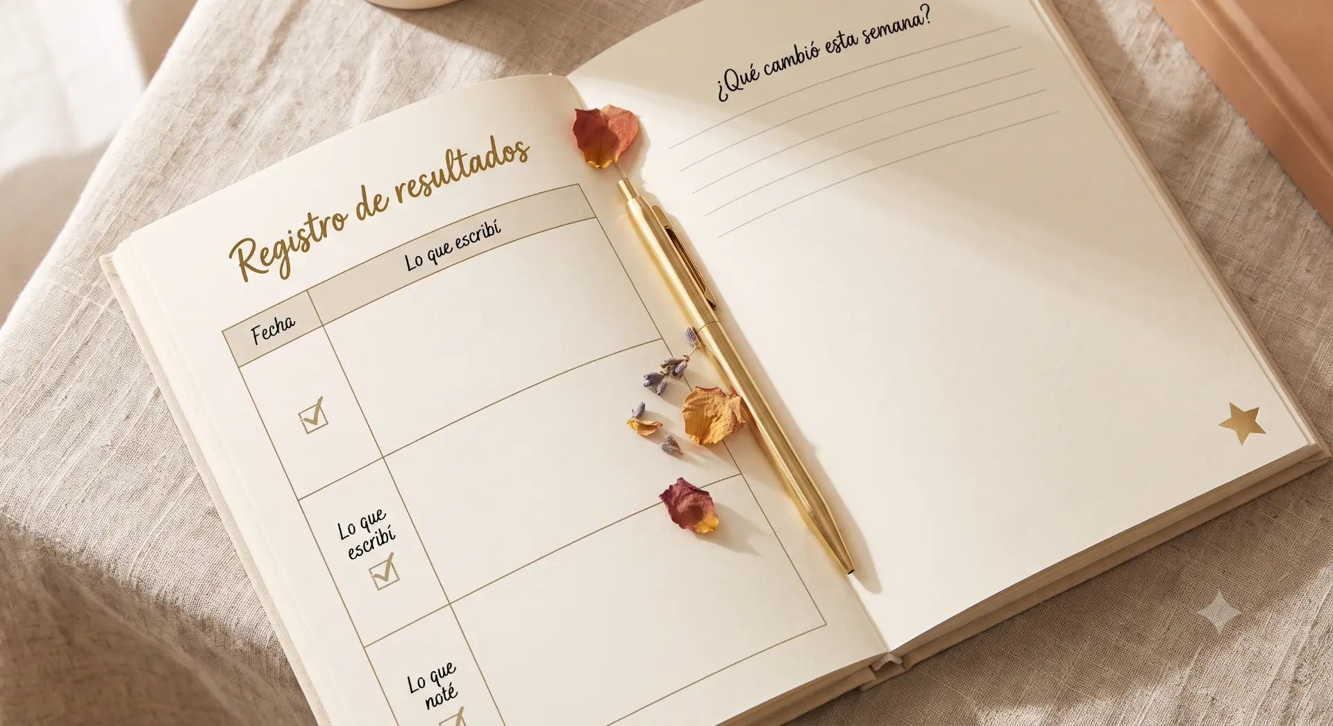 Página de registro de resultados del cuaderno
